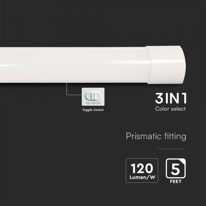 LED PRISMATIC SLIM FITTING 50W 3IN1 6000lm 120° 1466x26x76mm SAMSUNG CHIP