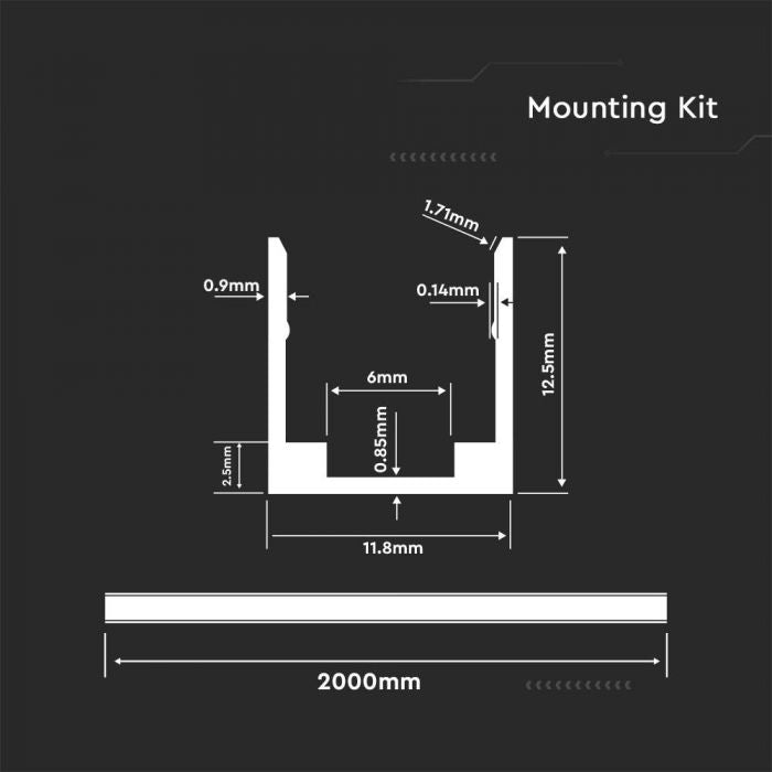 ALUMINIUM PROFILE SURFACE 2000X12.5X11.8 FOR NEON FLEX