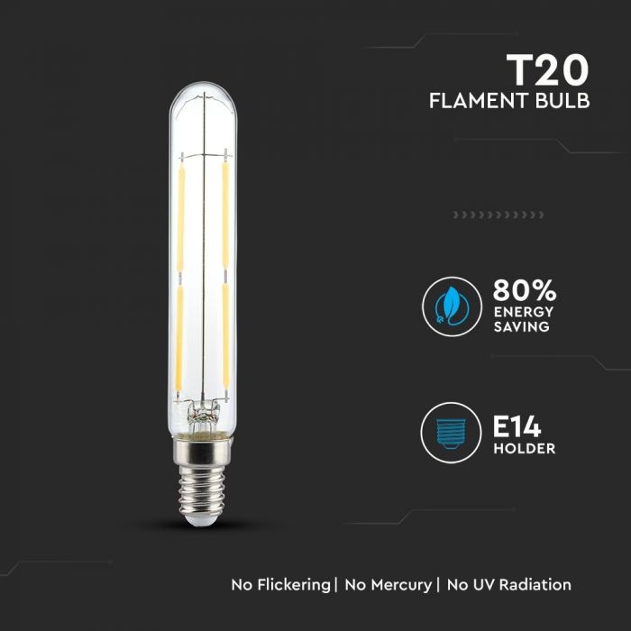 LED Bulb 4W E14 T20 Filament Clear Glass 6000K