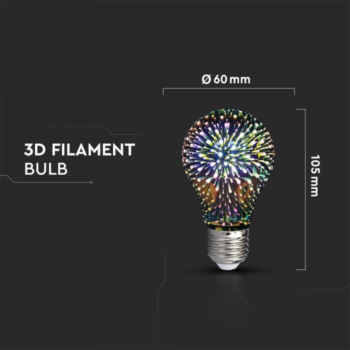 LED Bulb 3W E27 Filament 3D A60 3000K