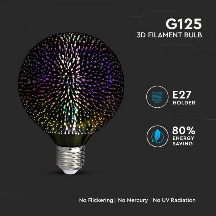 LED Bulb 3W E27 Filament 3D G125 3000K