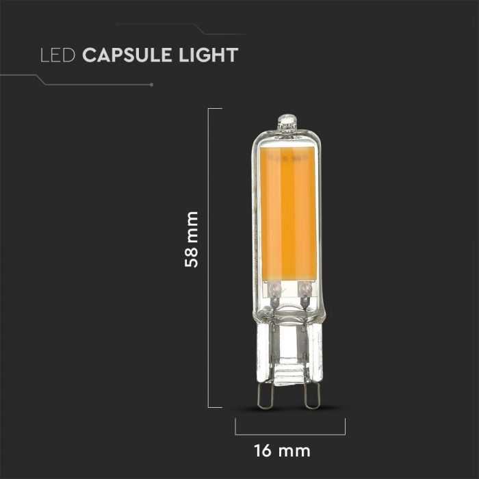 LED G9 LAMP 4W WW 410lm 300° 16X58 IP44 GLASS