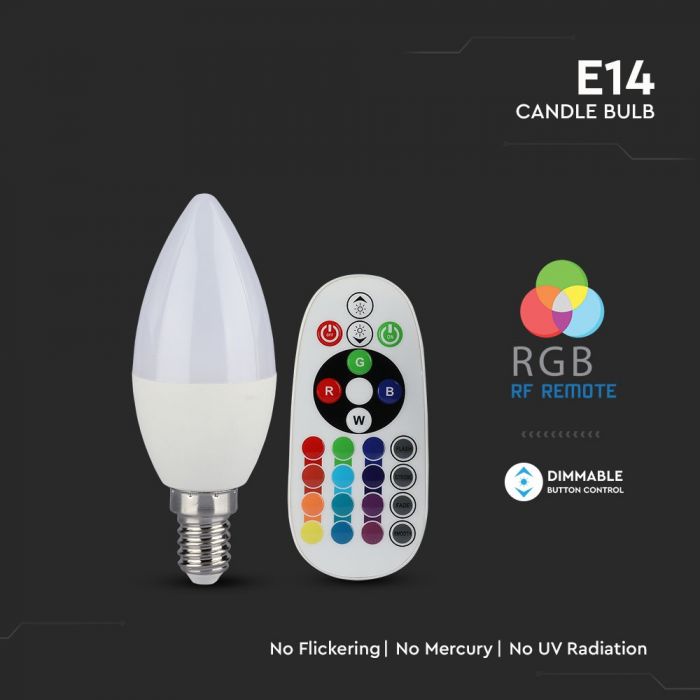 LED Bulb 3.5W E14 Candle Dimming Brightness RF Control RGB 4000K