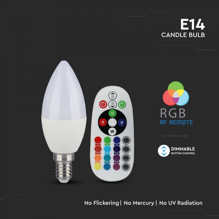 LED E14 LAMP RGB+CW 3.5W 320lm 200° CANDLE WITH REMOTE CONTROL DIMMABLE