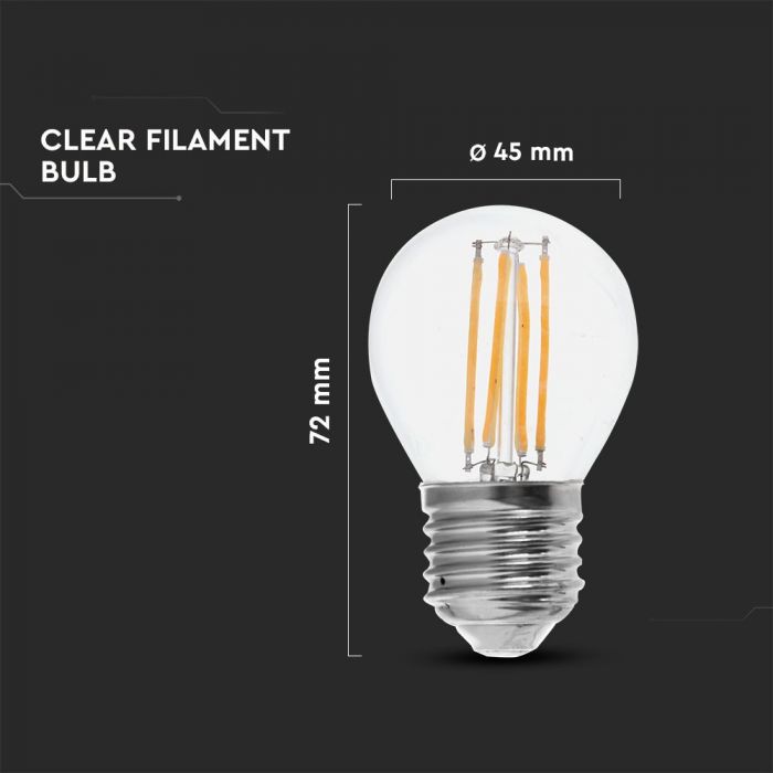 LED E27 FILAMENT LAMP 6W CW 600lm 300° 45X72 G45 GLOBE