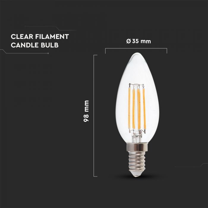 LED E14 FILAMENT LAMP 6W DL 800lm 300° CANDLE 35X98 A++