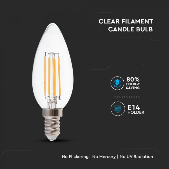 LED E14 FILAMENT LAMP 6W DL 800lm 300° CANDLE 35X98 A++