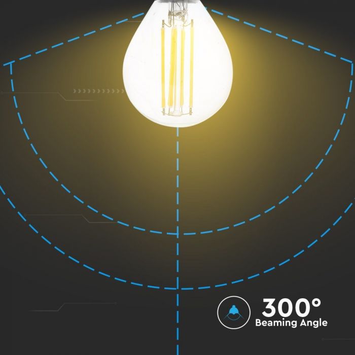 LED E14 FILAMENT LAMP P45 6W WW 800lm 300° GLOBE 45X78 A++