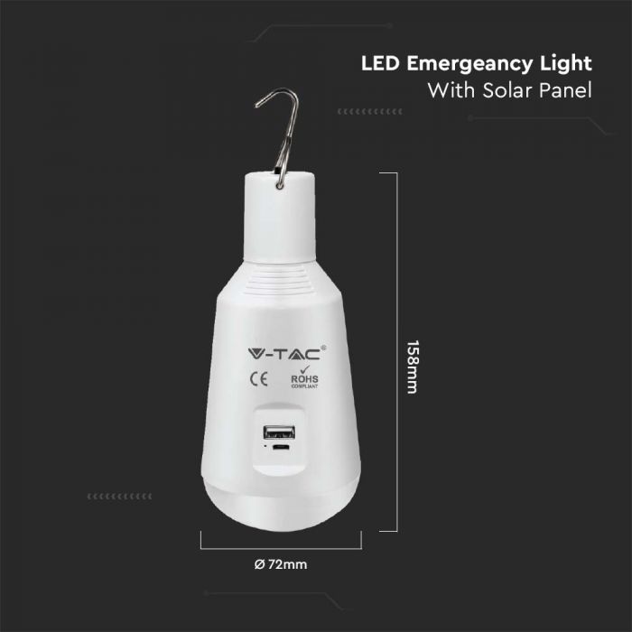 LED SOLAR EMERGENCY E27 LAMP WITH SENSOR / RF CONTROL 7W CCT 500lm 120° (6Hrs) MOBILE CHARING