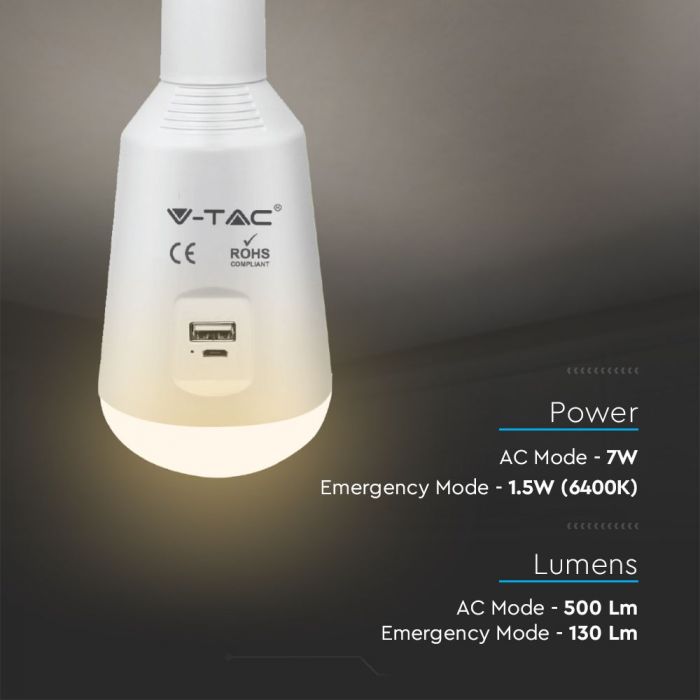 LED SOLAR EMERGENCY E27 LAMP WITH SENSOR / RF CONTROL 7W CCT 500lm 120° (6Hrs) MOBILE CHARING