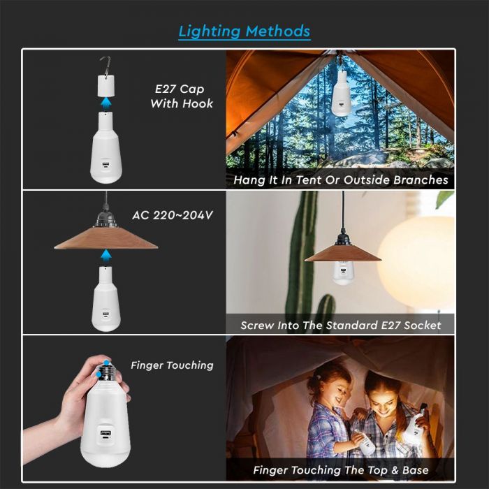 LED SOLAR EMERGENCY E27 LAMP WITH SENSOR / RF CONTROL 7W CCT 500lm 120° (6Hrs) MOBILE CHARING