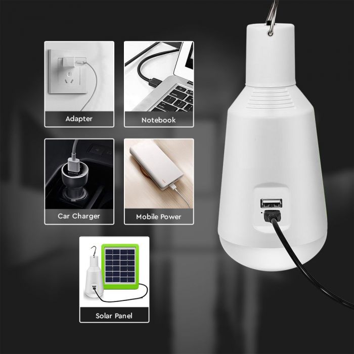 LED SOLAR EMERGENCY E27 LAMP WITH SENSOR / RF CONTROL 7W CCT 500lm 120° (6Hrs) MOBILE CHARING
