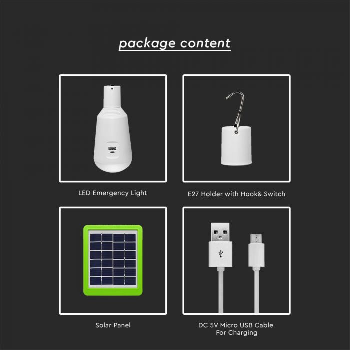 LED SOLAR EMERGENCY E27 LAMP WITH SENSOR / RF CONTROL 7W CCT 500lm 120° (6Hrs) MOBILE CHARING
