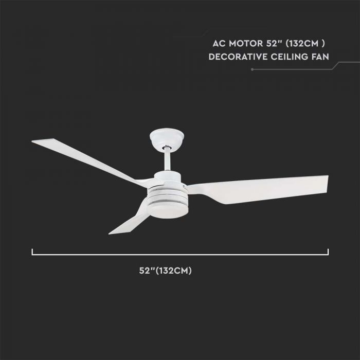 LED CEILING FAN WITH RF CONTROL/3 PC PLASTIC BLADES/65W AC MOTOR 52"(132CM) 3 SPEED