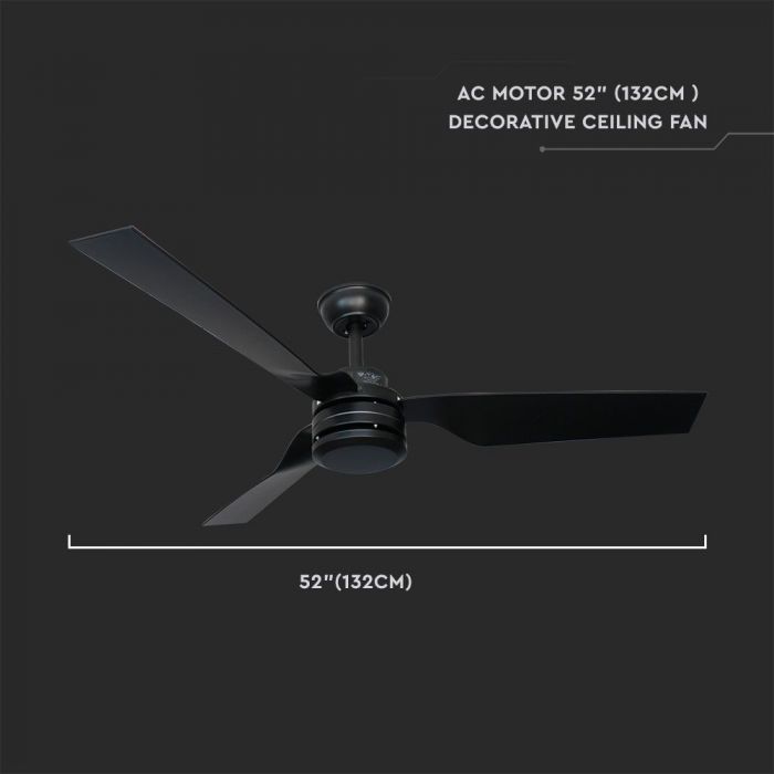 LED CEILING FAN WITH RF CONTROL/3 PC PLASTIC BLACK BLADES/65W AC MOTOR 52"(132CM) 3 SPEED