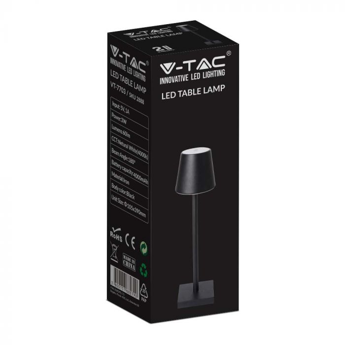 LED RECHARGEABLE DESK LAMP TOUCH DIMMABLE DL 3W 60lm BLACK BODY