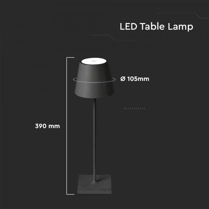 LED RECHARGEABLE DESK LAMP TOUCH DIMMABLE DL 3W 60lm BLACK BODY