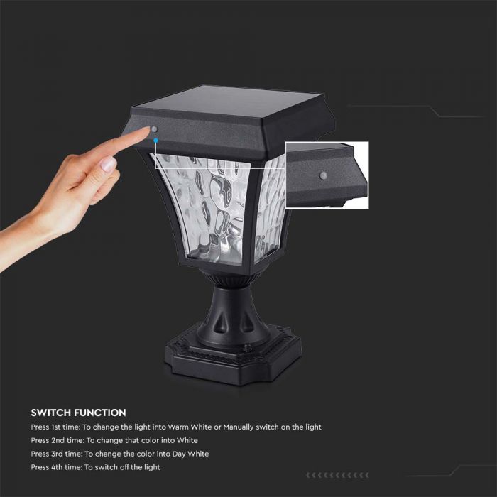 LED SOLAR STAND LAMP CC3 3IN1 110Lm 170° 15x15x24CM MATT BLACK BODY IP65