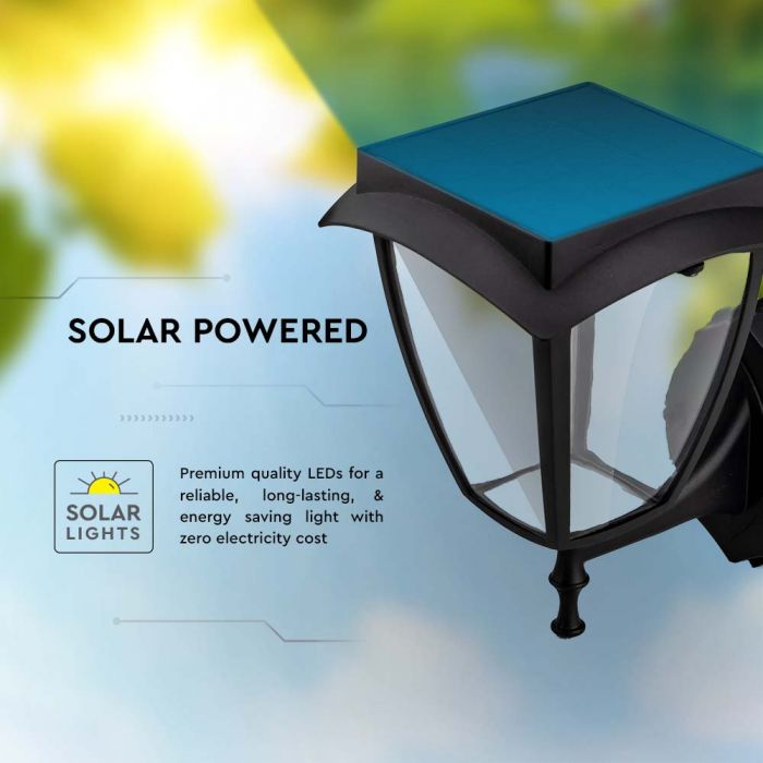 LED SOLAR WALL LAMP WW + CW 110Lm 170° 17.5x23 MATT BLACK BODY IP65