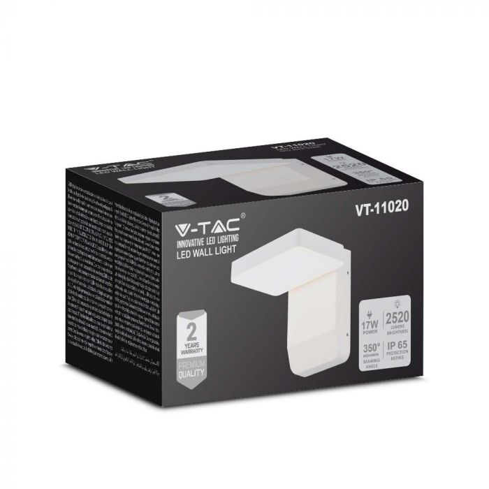 LED WALL LIGHT WHITE SQUARE 17W WW 2520lm 350° 178x170x160 ALUMINIUM IP65