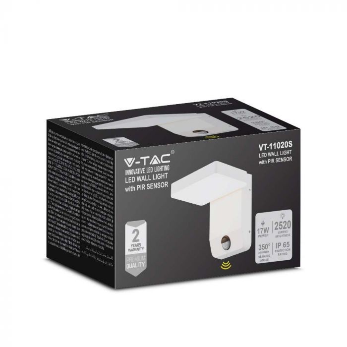 LED WALL LIGHT WITH SENSOR WHITE SQUARE 17W 2520lm WW 350° 17.8x17x16cm IP65