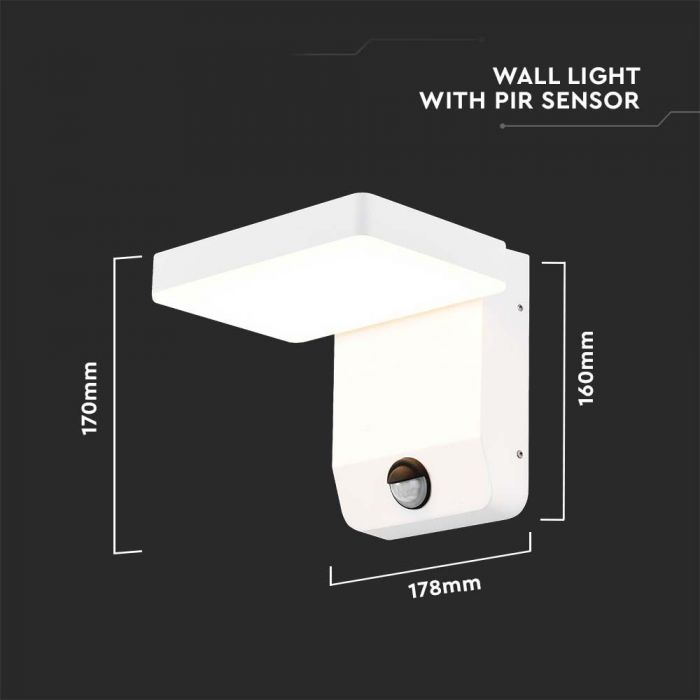 LED WALL LIGHT WITH SENSOR WHITE SQUARE 17W 2520lm WW 350° 17.8x17x16cm IP65
