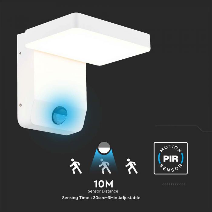LED WALL LIGHT WITH SENSOR WHITE SQUARE 17W 2520lm WW 350° 17.8x17x16cm IP65