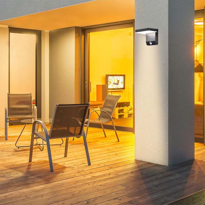 LED WALL LIGHT WITH SENSOR 17W 2580lm DL SQUARE BLACK IP65