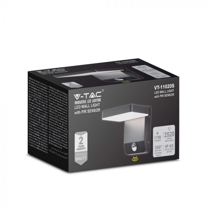 LED WALL LIGHT WITH SENSOR 17W 2580lm DL SQUARE BLACK IP65