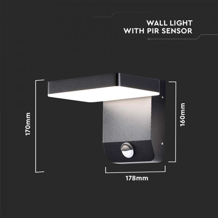 LED WALL LIGHT WITH SENSOR 17W 2580lm DL SQUARE BLACK IP65