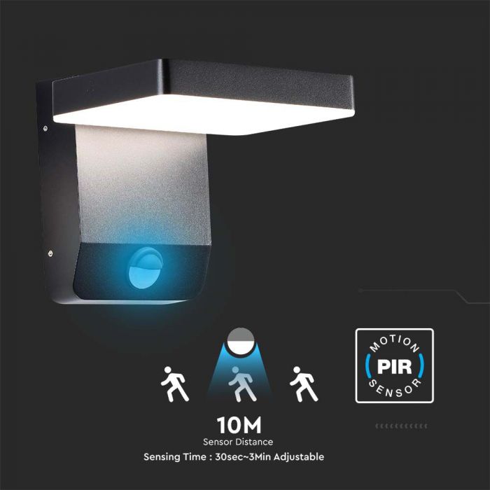 LED WALL LIGHT WITH SENSOR 17W 2580lm DL SQUARE BLACK IP65