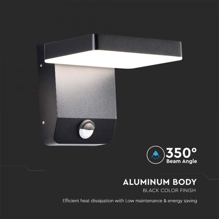 LED WALL LIGHT WITH SENSOR 17W 2580lm DL SQUARE BLACK IP65