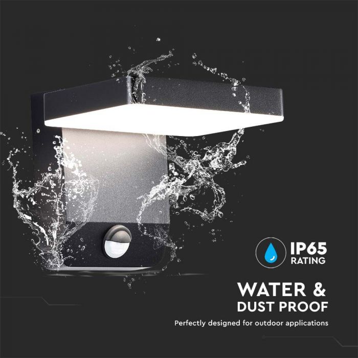 LED WALL LIGHT WITH SENSOR 17W 2580lm DL SQUARE BLACK IP65