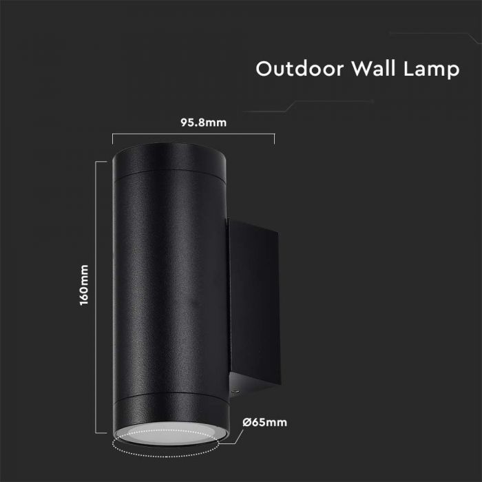 LED UP/DOWN WALL LIGHT ROUND BLACK  2XGU10  65X96X160 IP65