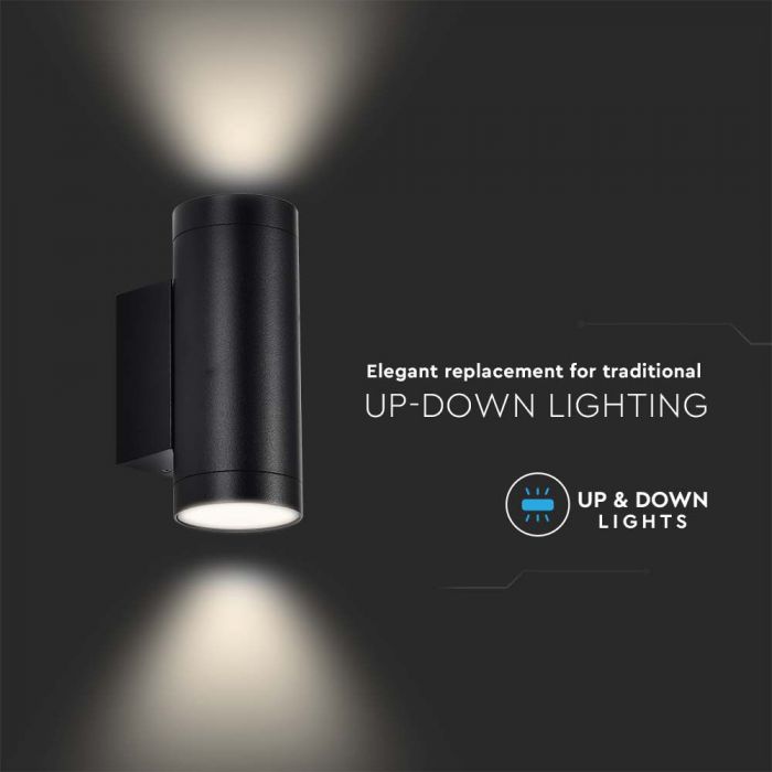 LED UP/DOWN WALL LIGHT ROUND BLACK  2XGU10  65X96X160 IP65