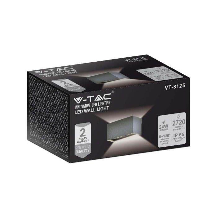 LED WALL LIGHT GREY 24W DL 2720lm 120° 200x100x100 ALUMINIUM IP65
