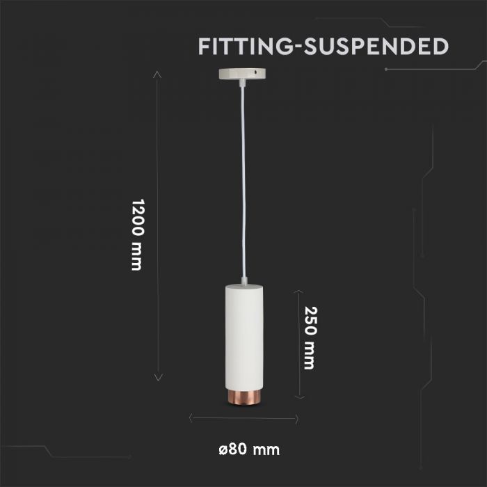 LED SUSPENDED GYPSUM ROUND WITH METAL MATT ROSE GOLD BOTTOM GU10 250X80