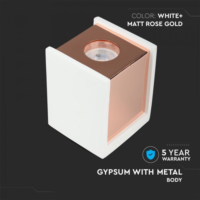 LED SURFACE WHITE GYPSUM SQUARE WITH METAL MATT ROSE GOLD BOTTOM GU10 10X10X13