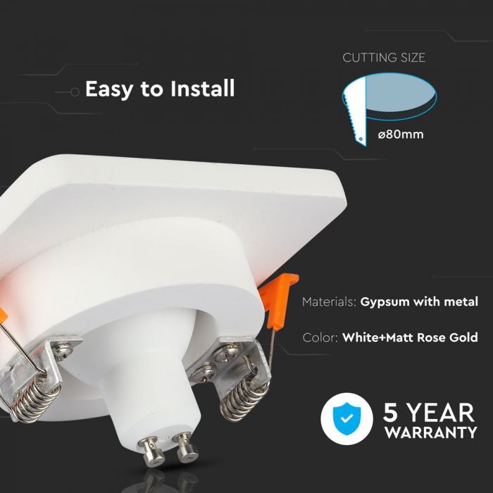 LED BRACKET GU10 SQUARE GYPSUM WITH MATT ROSE GOLD BOTTOM 100X100X40 (80)