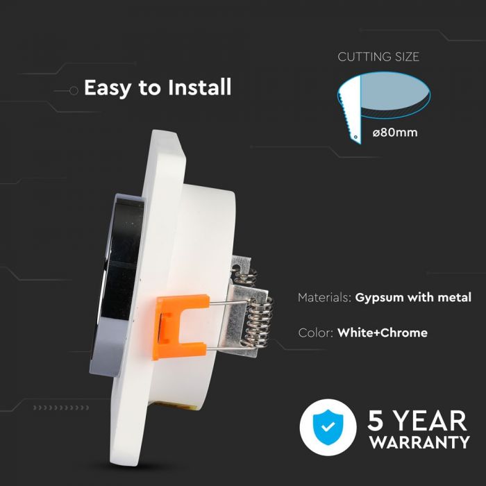 GU10 Fitting Gypsum Metal White Plaster Chrome, Square, Recessed