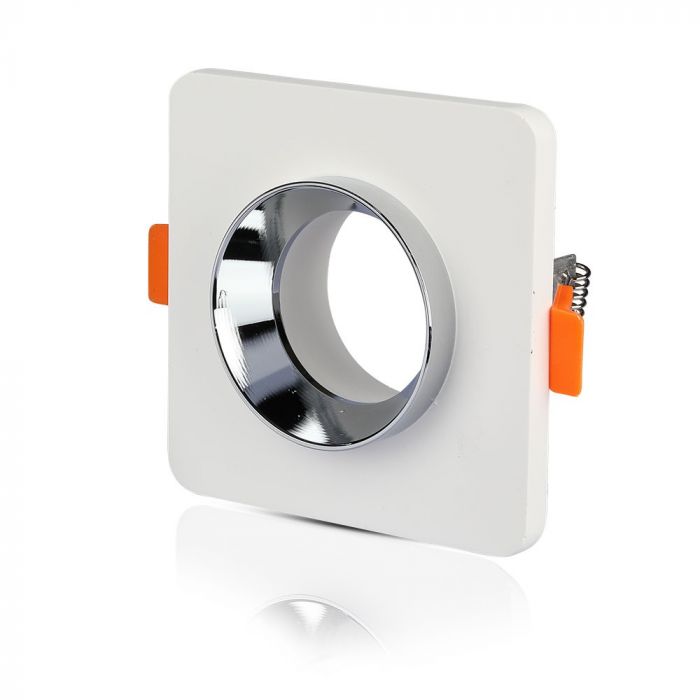 GU10 Fitting Gypsum Metal White Plaster Chrome, Square, Recessed