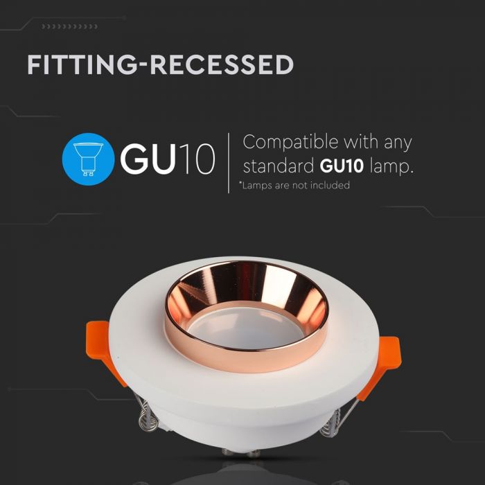 GU10 Fitting Gypsum Metal White Plaster Rose Gold, Round, Recessed