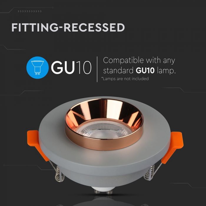 GU10 Fitting Concrete Metal Grey Recessed Light Rose Gold Round