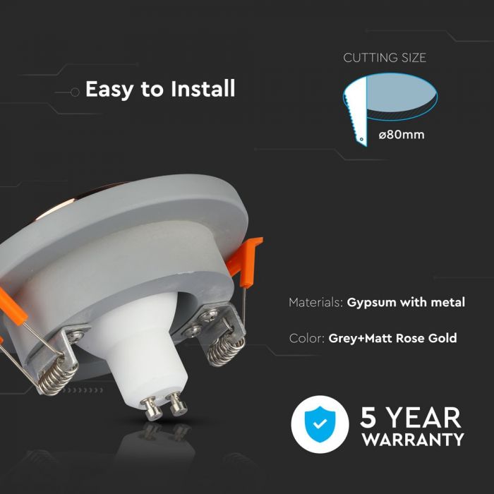 LED BRACKET GU10 ROUND GYPSUM GREY WITH MAT ROSE GOLD BOTTOM 100X40 (80)