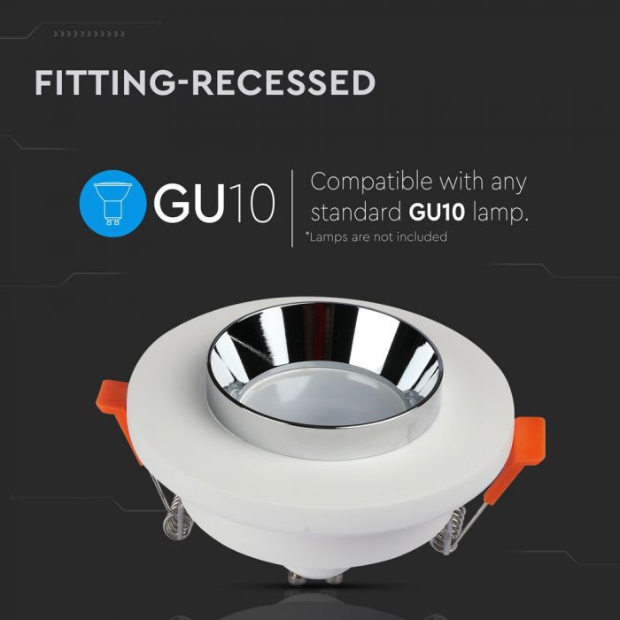 GU10 Fitting Gypsum Metal Recessed Light Chrome Bottom Round
