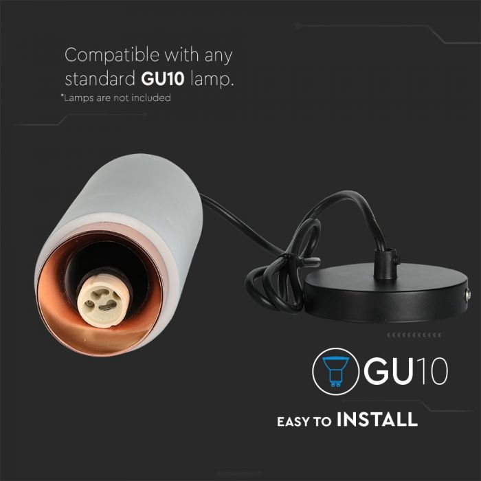 LED SUSPENDED GREY CONCRETE GYPSUM ROUND WITH METAL MAT ROSE GOLD BOTTOM GU10 250X80