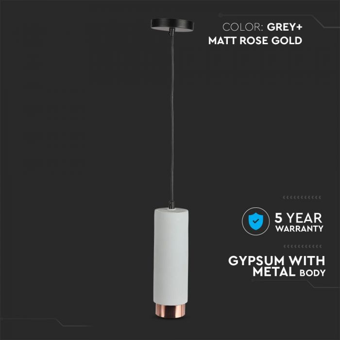 LED SUSPENDED GREY CONCRETE GYPSUM ROUND WITH METAL MAT ROSE GOLD BOTTOM GU10 250X80