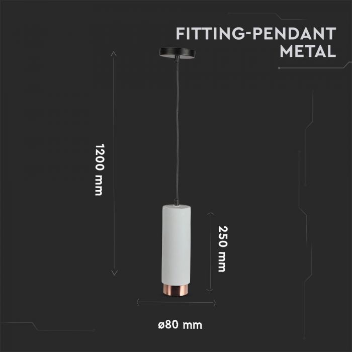 LED SUSPENDED GREY CONCRETE GYPSUM ROUND WITH METAL MAT ROSE GOLD BOTTOM GU10 250X80