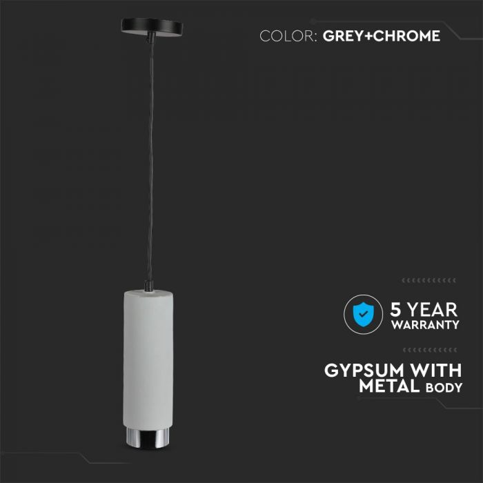 LED SUSPENDED GREY CONCRETE GYPSUM ROUND WITH METAL CHROME BOTTOM GU10 250X80