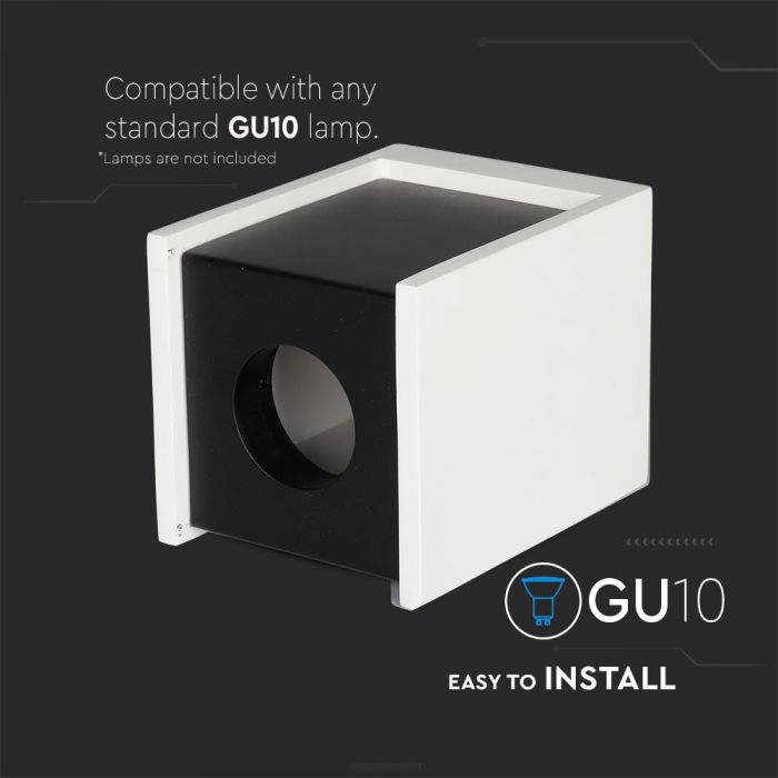 LED SURFACE WHITE GYPSUM SQUARE WITH METAL GUN BLACK BOTTOM GU10 10X10X13